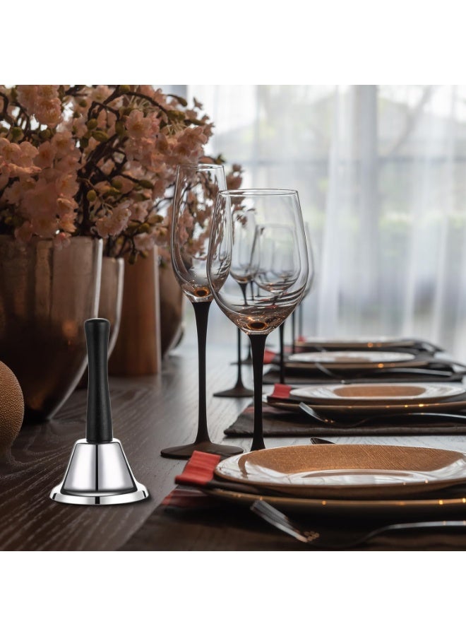 جرس يدوي معدني صغير فضي من الستانلس ستيل، جرس طاولة بمقبض لتقديم الخدمات، جرس خدمة كلاسيك مناسب للفنادق والمطاعم ومكاتب الاستقبال والاستخدام المدرسي للبالغين - Image 3