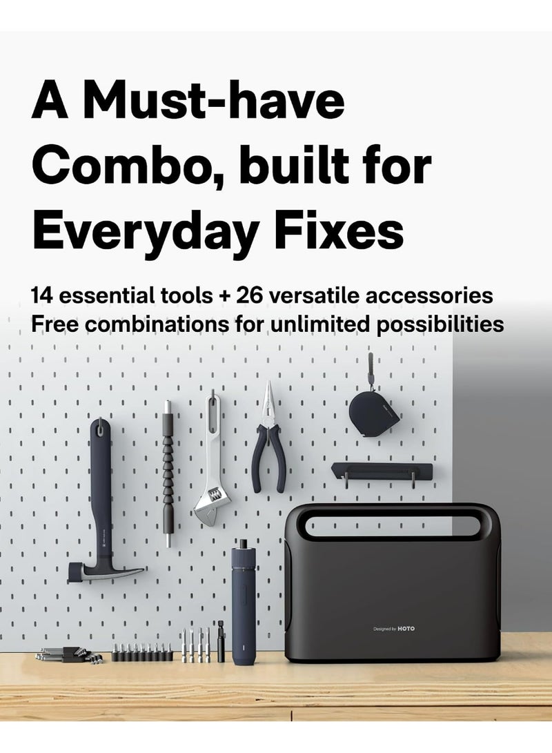 Hoto 40-Piece Tool Kit, Household Essentials Set W/Smart Electric Screwdriver (Led, 3 Torque) + 14 Tools & 26 Accessories | Pro-Grade Compact Organizer For Home, Dorm Repairs, Diy - Image 5