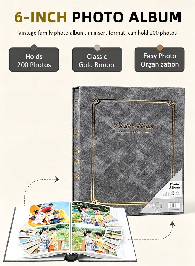 DUNISO 200 Pockets Foil Stamping Photo Album for 6 Inches Photos Portable Photo Album for Family Wedding Boys Girls - Image 1
