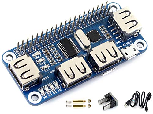 Waveshare 4-Port Raspberry Pi USB HUB HAT for Raspberry Pi 4B/3B+/3B/2B/B+/A+/Zero/Zero W, 4 USB Ports Compatible with USB2.0/1.1 Onboard USB to UART Onboard Multi Indicators - Image 1