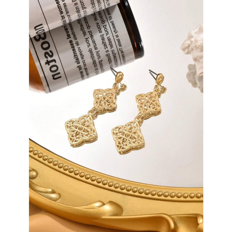 1pair Chinese Style Hollow Out Flower Carving Long and Personalized Earrings Suitable For Daily Wear By Women Valentines, Mom, Mother, Mother's Day,  Gift - Image 4