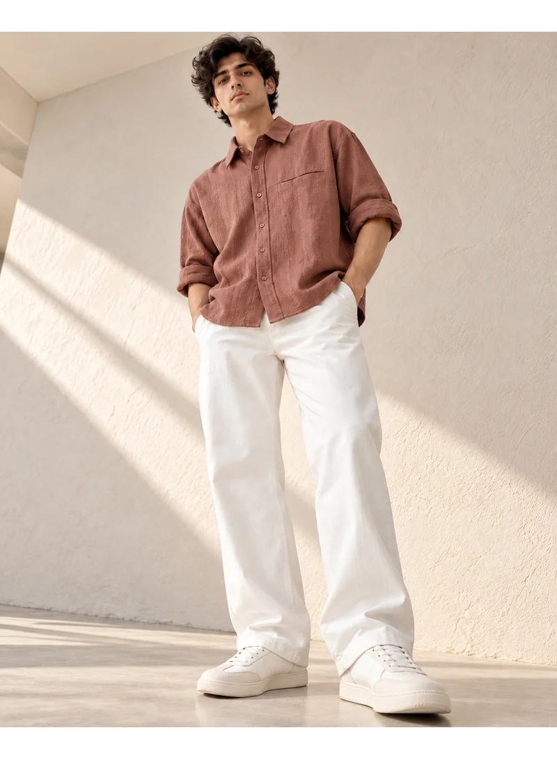 فكتور اند جين Men's Boxy Fit Textured Long Sleeve Shirt