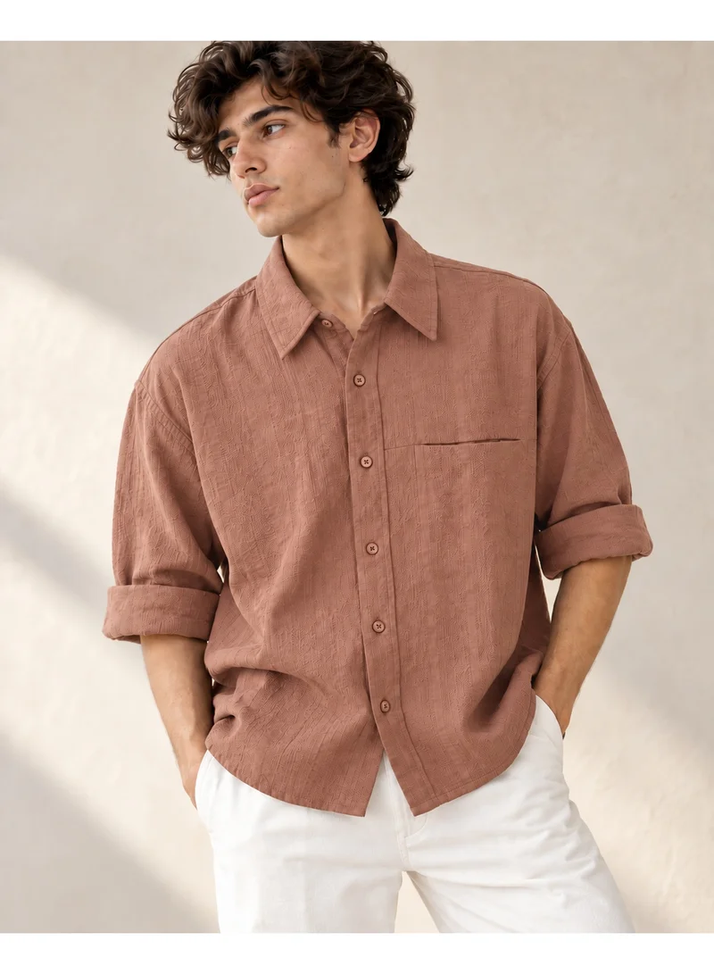 فكتور اند جين Men's Boxy Fit Textured Long Sleeve Shirt
