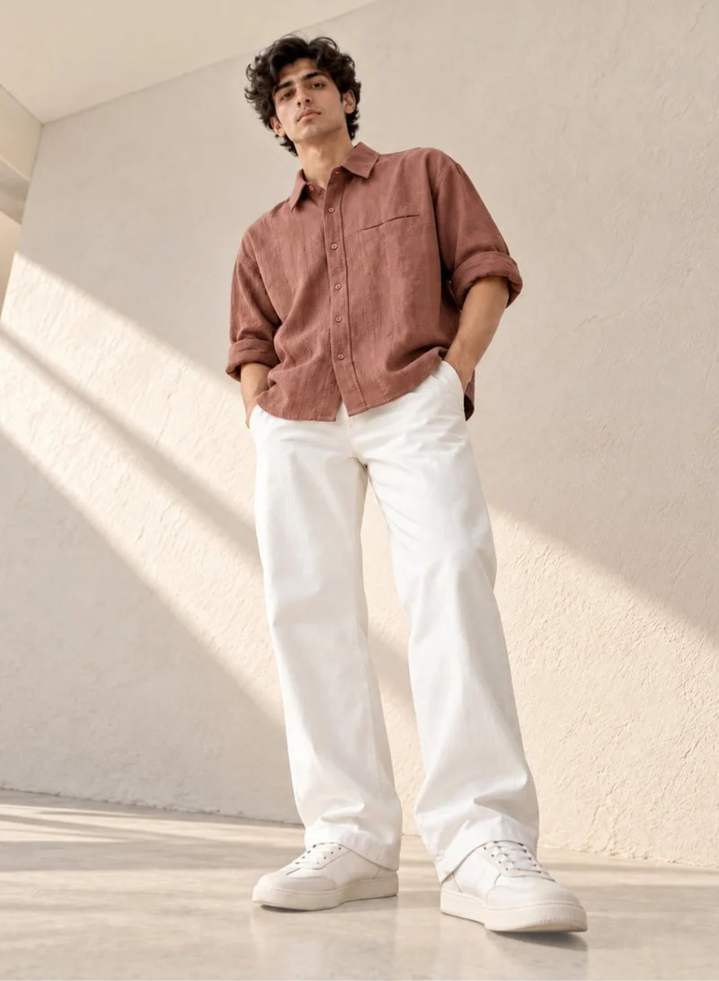 فكتور اند جين Men's Boxy Fit Textured Long Sleeve Shirt