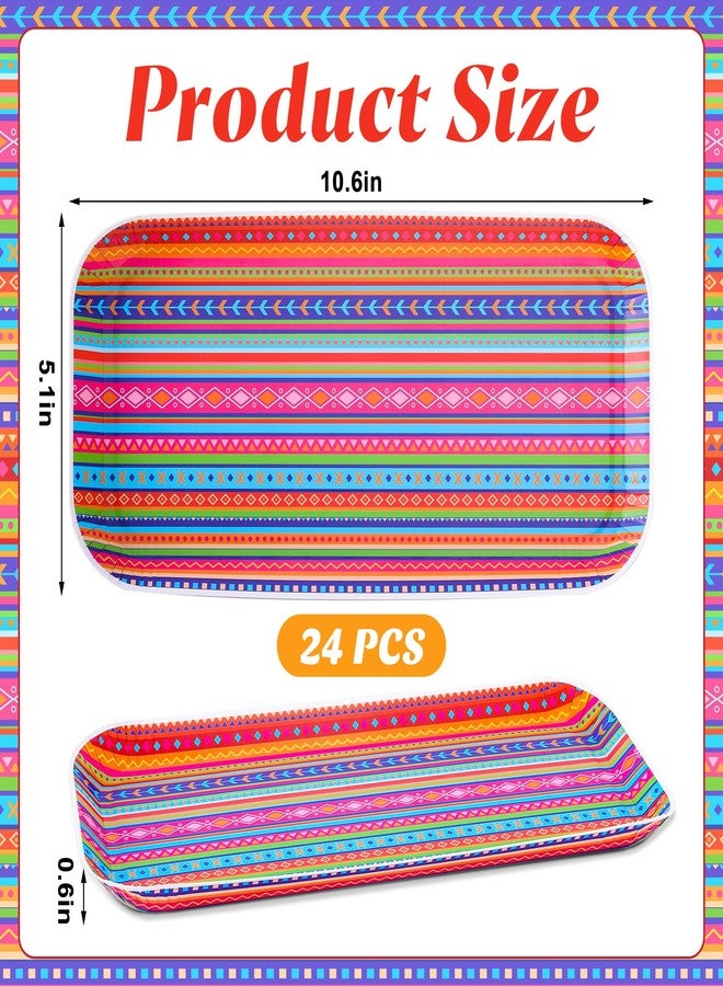 Wehhbtye 24 Pcs Mexican Food Serving Trays, Small Size 10.6'' x5'' Cinco De Mayo Paper Serving Platter, Colorful Striped Mexican Fiesta Plates for Single Taco Nacho Snack Themed Party Supplies - Image 2