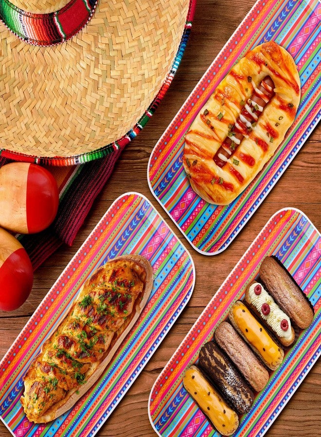 Wehhbtye 24 Pcs Mexican Food Serving Trays, Small Size 10.6'' x5'' Cinco De Mayo Paper Serving Platter, Colorful Striped Mexican Fiesta Plates for Single Taco Nacho Snack Themed Party Supplies - Image 4