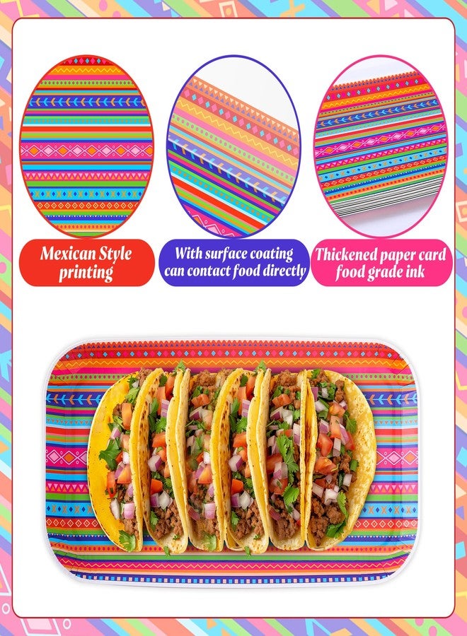 Wehhbtye 24 Pcs Mexican Food Serving Trays, Small Size 10.6'' x5'' Cinco De Mayo Paper Serving Platter, Colorful Striped Mexican Fiesta Plates for Single Taco Nacho Snack Themed Party Supplies - Image 3