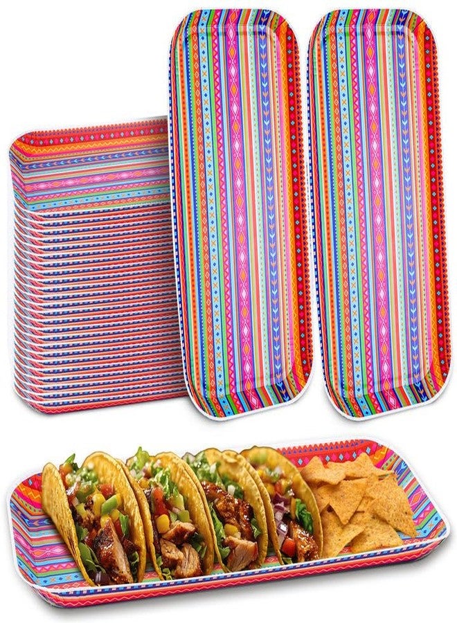 Wehhbtye 24 Pcs Mexican Food Serving Trays, Small Size 10.6'' x5'' Cinco De Mayo Paper Serving Platter, Colorful Striped Mexican Fiesta Plates for Single Taco Nacho Snack Themed Party Supplies - Image 1
