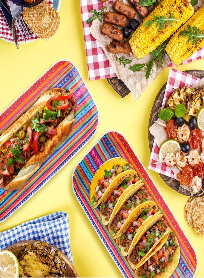 Wehhbtye 24 Pcs Mexican Food Serving Trays, Small Size 10.6'' x5'' Cinco De Mayo Paper Serving Platter, Colorful Striped Mexican Fiesta Plates for Single Taco Nacho Snack Themed Party Supplies - Image 5