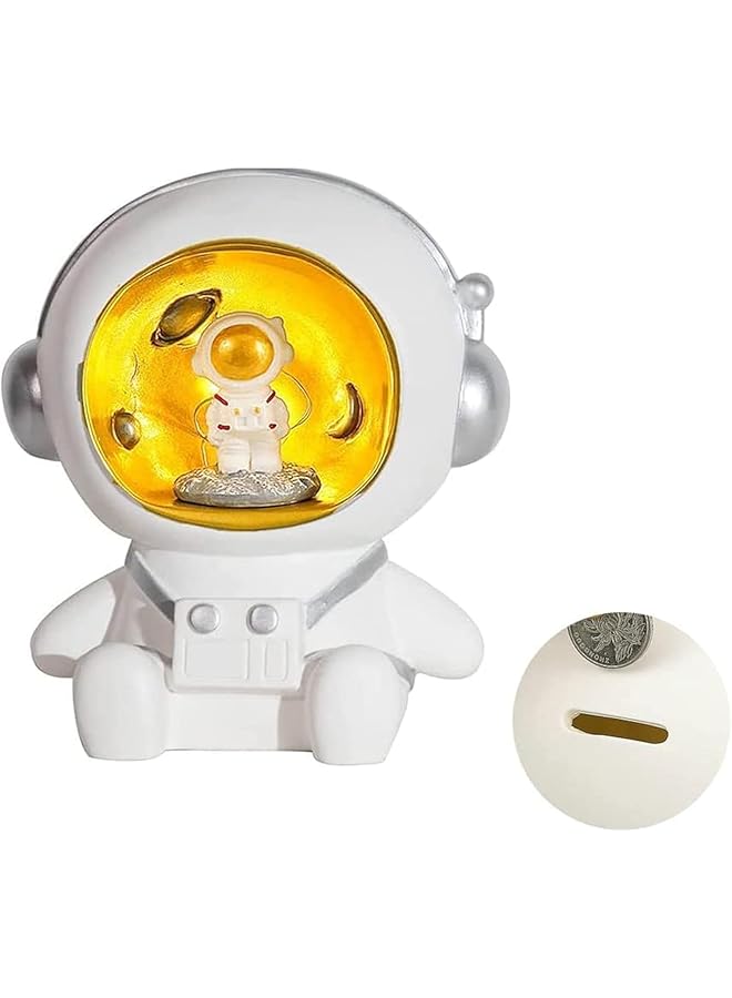 إيروريكس صندوق نقود للأطفال والكبار على شكل حصالة على شكل رائد فضاء، زينة على شكل رائد فضاء من الراتينج، تماثيل كواكب رائد فضاء، صندوق نقود، جرة توفير، ديكور عصري، ضوء ليلي لطيف للمنزل والمكتب وغرفة النوم - Image 1