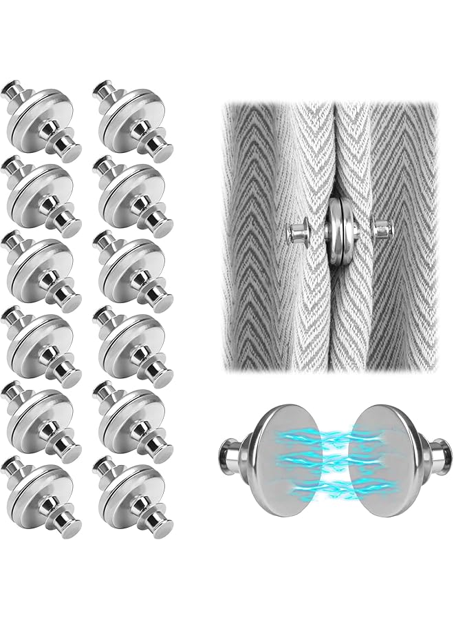 The Bros 12 Pairs Magnetic Curtain Clips - Removable Curtain Holdback Magnets for Home, Bedroom, Office, and Shower, No Drilling Required, Prevents Light Leakage, Easy to Install  - Image 1