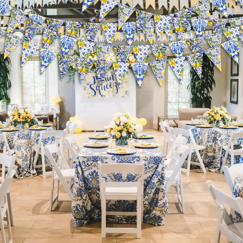 Renbuzhu 6PCS Lemon Party Decorations Mediterranean Pennant Garlands: Blue Tiles and Yellow Lemonade Stand Banners for Amalfi Coast, Bridal Shower, Birthday, Wedding, Italian Summer Themed Decor - Image 3