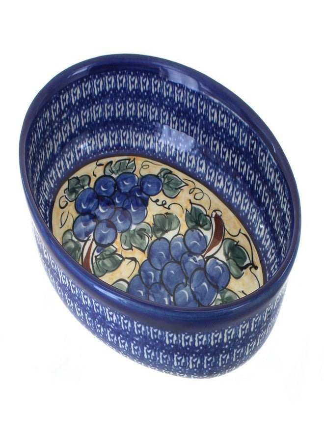 Blue Rose Pottery Blue Rose Polish Pottery - Blue Grapes Small Oval Baker - 11" x 7.5" - Unique, Dishwasher Safe, & Durable Bakeware - Image 1