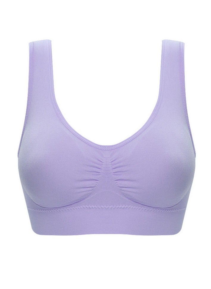 AROAQ Women Sports Bra, Fitness Sports Yoga Bra with Removable Padding,  Double-layer Seamless  Sports Bra without Rims, Comfortable Soft Bra for Workouts Running Yoga Trainings, (Size L, Light Purple)  - Image 1