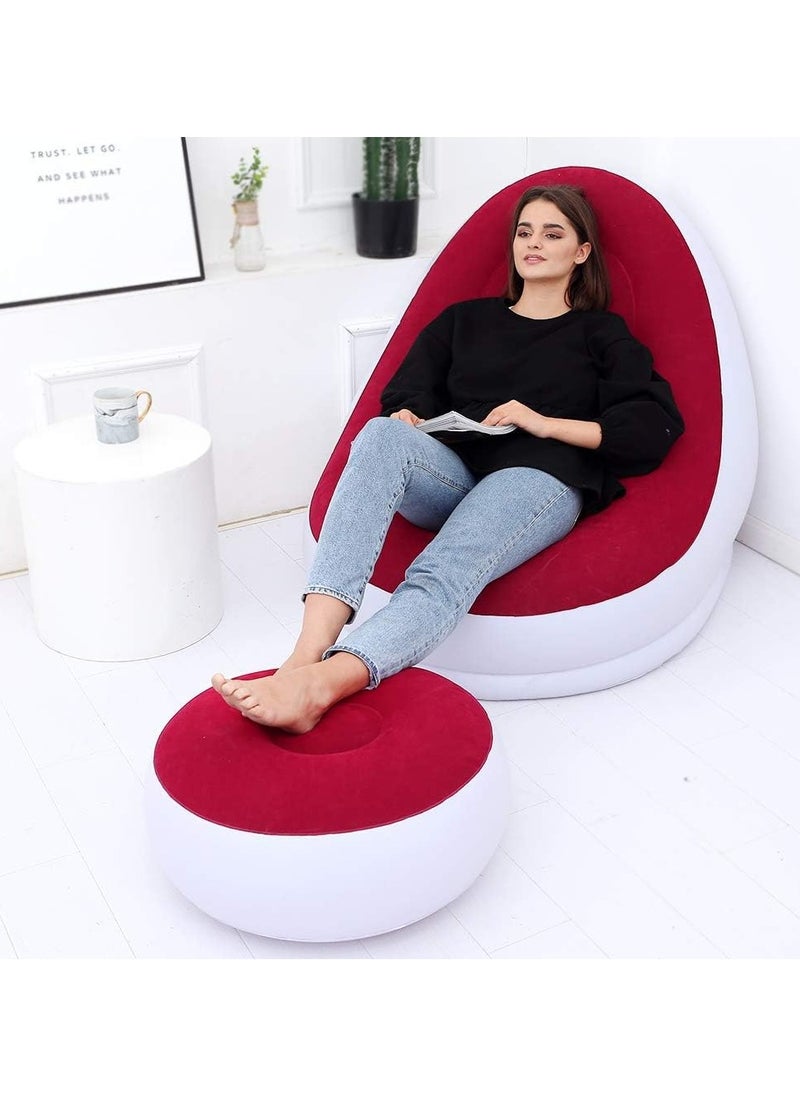 FEND FEND 2-In-1 Lounge Chair Set Portable Recliner With Air Pump, Inflatable Sofa Chair, Inflatable Sofa for Home Rest and Sleeping White  - Image 3