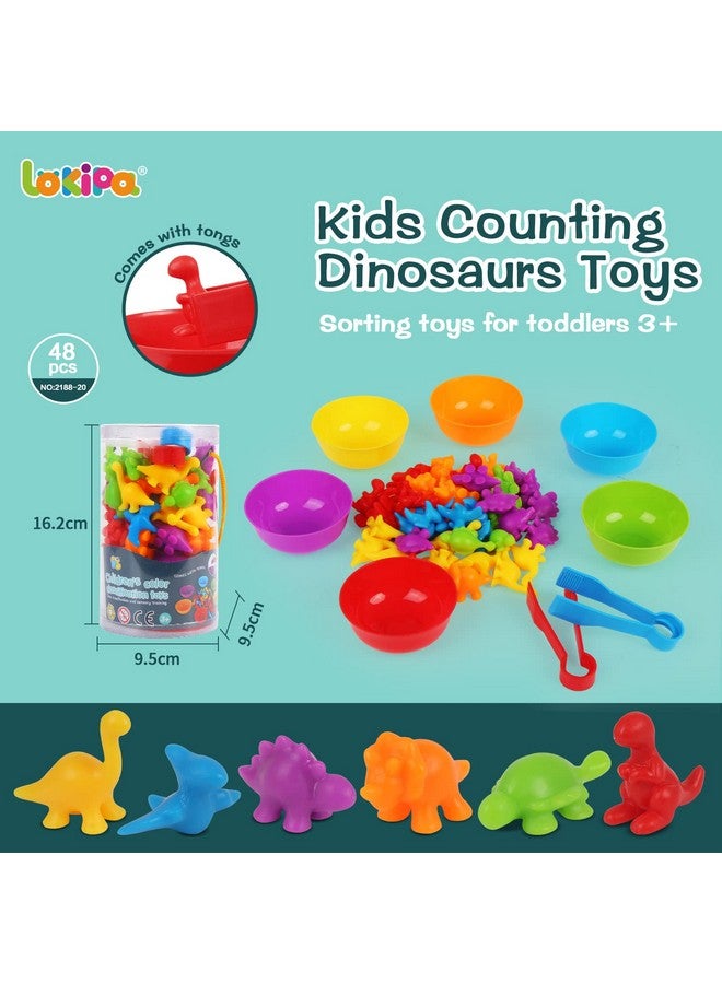 LOKIPA Counting Dinosaurs Toys Matching Game with Rainbow Sorting Cups, Color Sorting Set Preschool Learning Activities Education Toys for Toddlers Kids Ages 3 Years and Up - Image 3