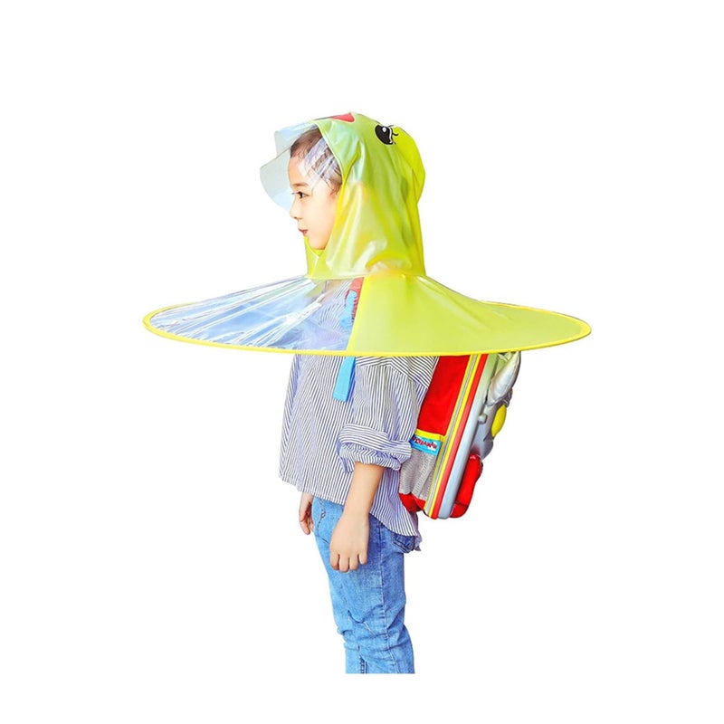 SOLARAE Raincoat Cartoon Kids Umbrella, Flying Saucer Umbrella, Portable Reusable Raincoats Hand Free Umbrella Hat, Children Comic Cute Yellow Duck Hat, Suitable Height 120-150cm - Image 3