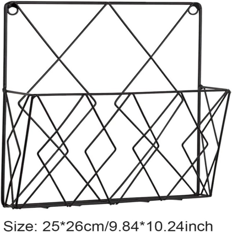 Black Iron Wall-Mounted Magazine Rack: Metal Wire Newspaper File Storage Organizer - Image 5