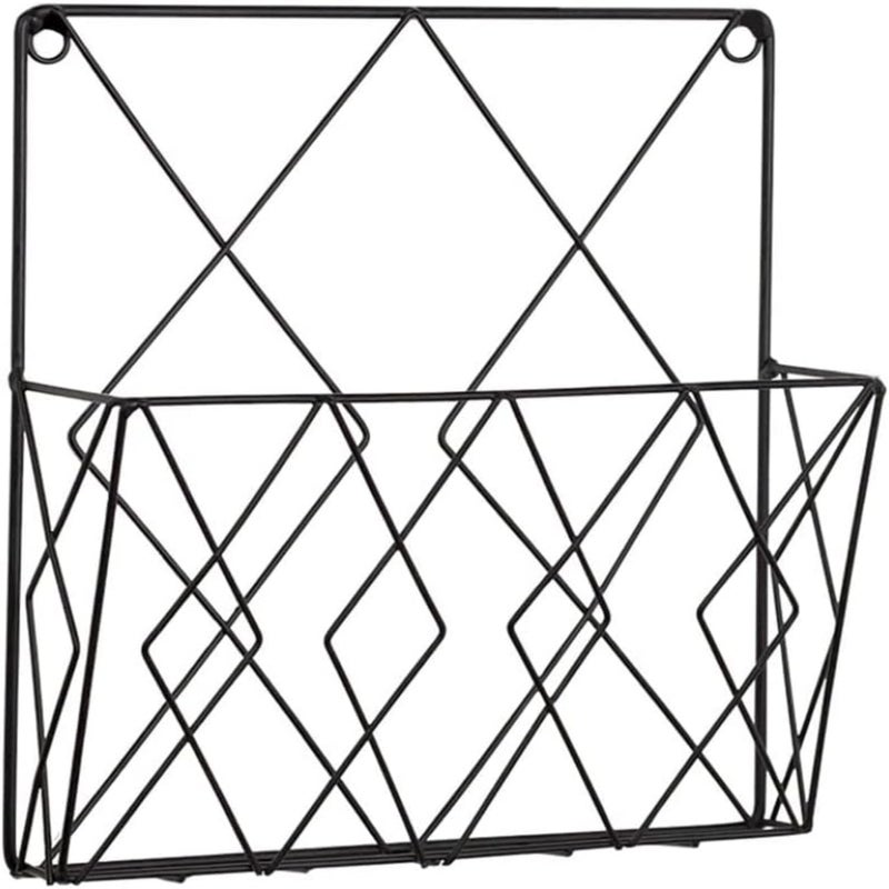 Black Iron Wall-Mounted Magazine Rack: Metal Wire Newspaper File Storage Organizer - Image 1
