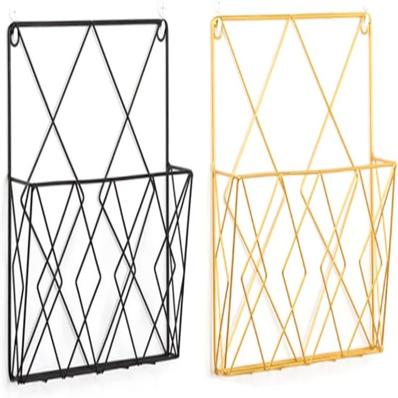 Black Iron Wall-Mounted Magazine Rack: Metal Wire Newspaper File Storage Organizer - Image 4