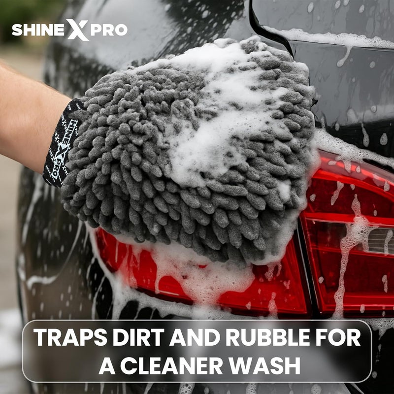 shinexpro Microfiber Car Cleaning Cloth and Wash Mitt Kit - Includes OG Soft 500 GSM Extra Large (35x75 CM) Microfiber Cloth for Car and Dual Sided Chenille Microfiber Wash Mitt - Image 4