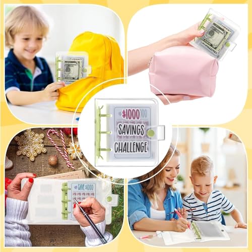 Dreamplay Mini Money Saving Binder, $1000 Money Saving Challenge Book Budget Binder with Envelopes Portable Deposit Anytime Anywhere (Green) - Image 2
