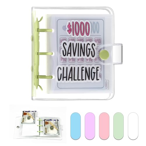 Dreamplay Mini Money Saving Binder, $1000 Money Saving Challenge Book Budget Binder with Envelopes Portable Deposit Anytime Anywhere (Green) - Image 1