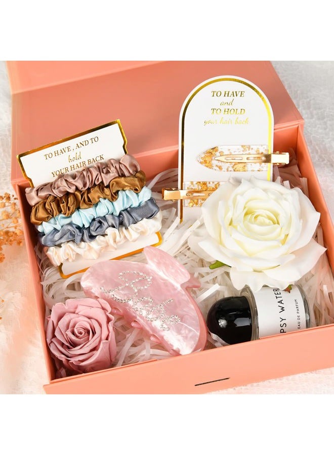 CEELGON 8 Pack Satin Scrunchies Hair Ties - Bachelorette Party Favors, Hair Accessories for Women's Bridesmaid Proposal Gift (Ivory, Rose Gold, Dusty Blue, Blue, Gold) - Image 5