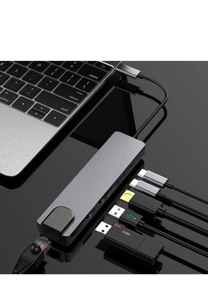 زيرو محول متعدد المنافذ 6 في 1 USB Type-C – منفذ HDMI بدقة 4K، منفذ LAN إيثرنت، منفذي USB 3.0، ومنفذ شحن سريع Type-C PD مع نقل بيانات – متوافق مع اللابتوب، التابلت والهواتف الذكية - Image 2