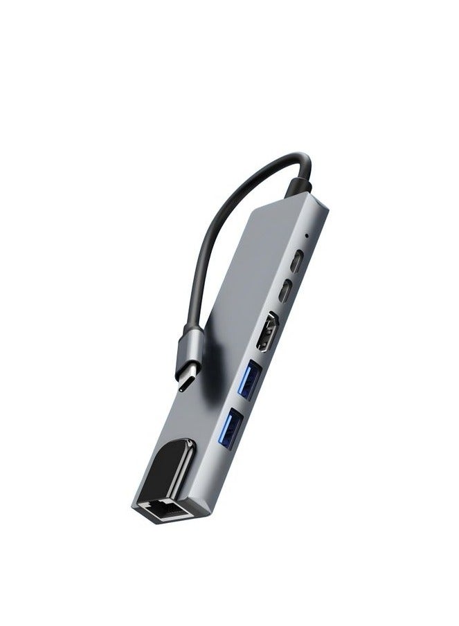 زيرو محول متعدد المنافذ 6 في 1 USB Type-C – منفذ HDMI بدقة 4K، منفذ LAN إيثرنت، منفذي USB 3.0، ومنفذ شحن سريع Type-C PD مع نقل بيانات – متوافق مع اللابتوب، التابلت والهواتف الذكية - Image 3