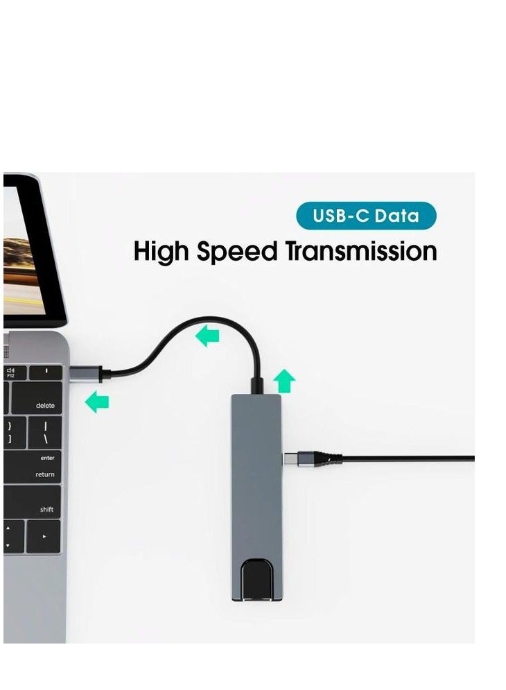 زيرو محول متعدد المنافذ 6 في 1 USB Type-C – منفذ HDMI بدقة 4K، منفذ LAN إيثرنت، منفذي USB 3.0، ومنفذ شحن سريع Type-C PD مع نقل بيانات – متوافق مع اللابتوب، التابلت والهواتف الذكية - Image 4
