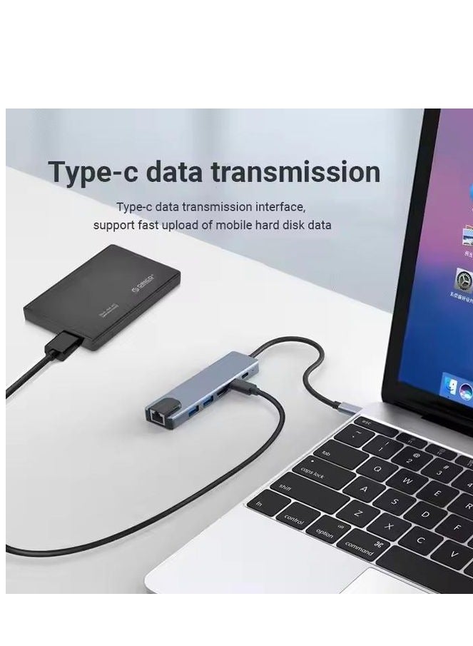 زيرو محول متعدد المنافذ 6 في 1 USB Type-C – منفذ HDMI بدقة 4K، منفذ LAN إيثرنت، منفذي USB 3.0، ومنفذ شحن سريع Type-C PD مع نقل بيانات – متوافق مع اللابتوب، التابلت والهواتف الذكية - Image 5