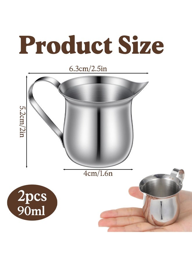 2 Pcs 90ml 3 Oz Small Milk Jug, Creamer Pitcher, Stainless Steel Mini Cup Creamer Dispenser for Latte Art, Frothing Pitcher Cup for Coffee Cream, Salad Dressing, Maple Syrup, Espresso Machine - Image 2