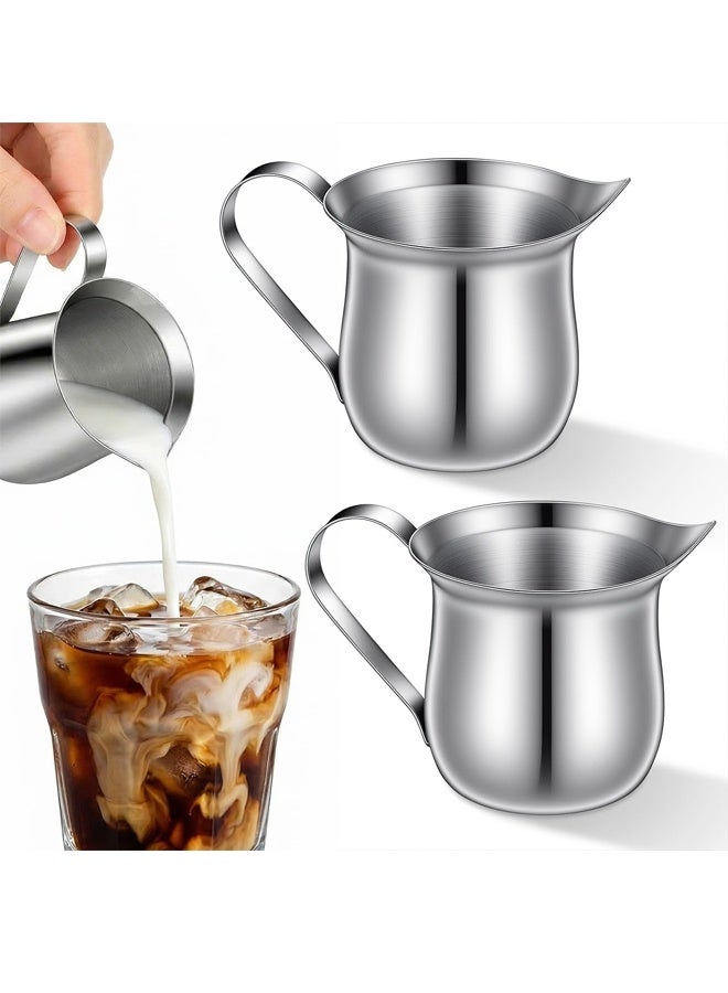 2 Pcs 90ml 3 Oz Small Milk Jug, Creamer Pitcher, Stainless Steel Mini Cup Creamer Dispenser for Latte Art, Frothing Pitcher Cup for Coffee Cream, Salad Dressing, Maple Syrup, Espresso Machine - Image 1