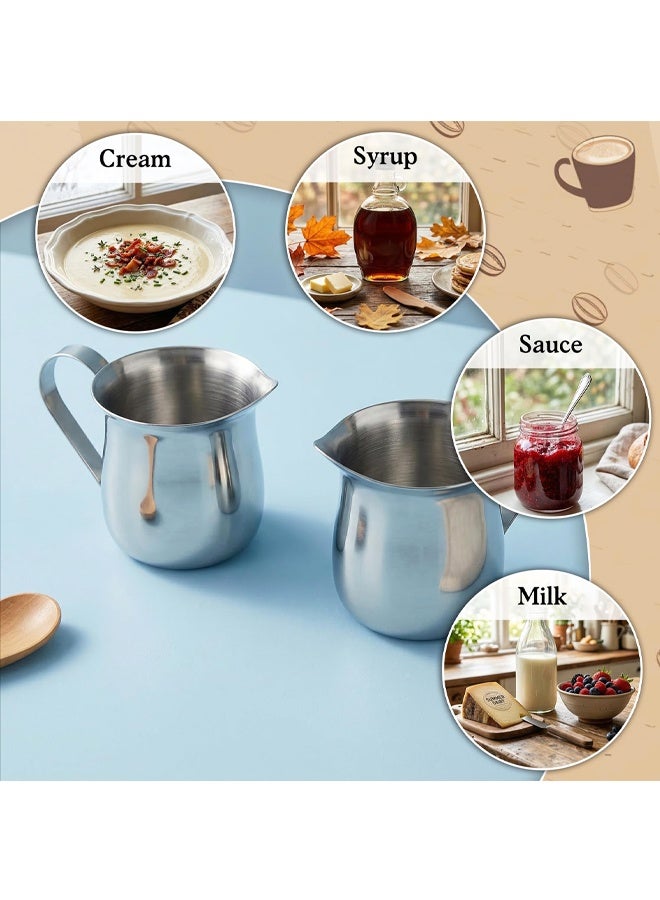 2 Pcs 90ml 3 Oz Small Milk Jug, Creamer Pitcher, Stainless Steel Mini Cup Creamer Dispenser for Latte Art, Frothing Pitcher Cup for Coffee Cream, Salad Dressing, Maple Syrup, Espresso Machine - Image 3