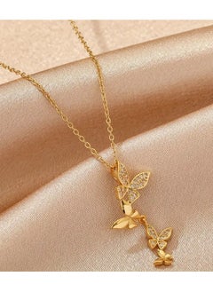 Home Clearance Sale Gold-Plated Stainless Steel Butterfly Pendant Necklace with Cubic Zirconia - Fashionable Retro Hip Hop Style for Daily Wear & Parties  - Image 1