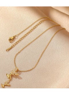 Home Clearance Sale Gold-Plated Stainless Steel Butterfly Pendant Necklace with Cubic Zirconia - Fashionable Retro Hip Hop Style for Daily Wear & Parties  - Image 2