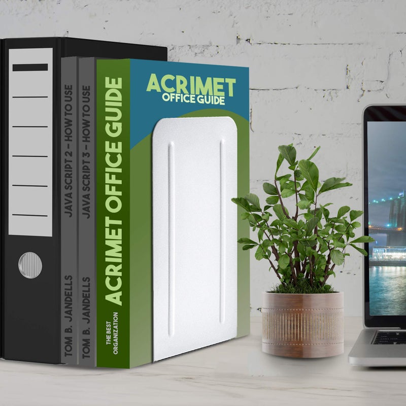Acrimet Jumbo Premium Metal Bookends 9" (Heavy Duty) (White Color) (1 Pair) - Image 3