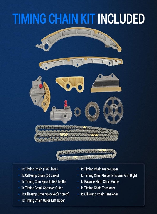 Autoround 2.4L L4 Engine Timing Chain Kit Fit for Honda Civic 12-15, Accord 08-12, CR-V 10-14, Crosstour 12-15, Acura TSX 09-14, ILX 13-15, w/Chain Guide Sprocket Tensioner, Replace# 9-0711SA - Image 3