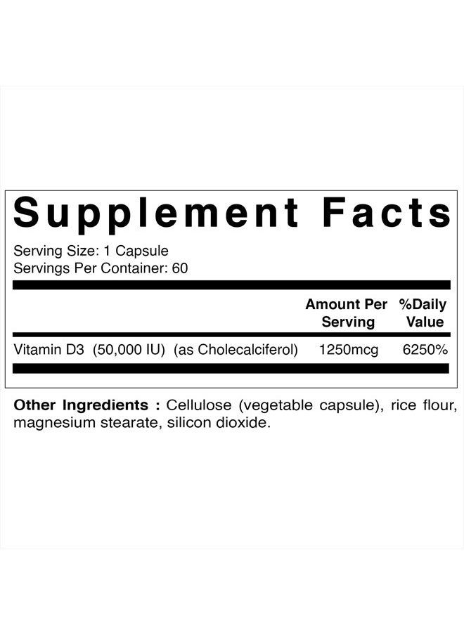 Vitamatic - Vitamin D3 50,000 IU (as Cholecalciferol), Once Weekly Dose, 1250 mcg, 60 Veggie Capsules 1 Year Supply, Progressive Formula Helping Vitamin D Deficiencies (60 Count (Pack of 1)) - Image 1