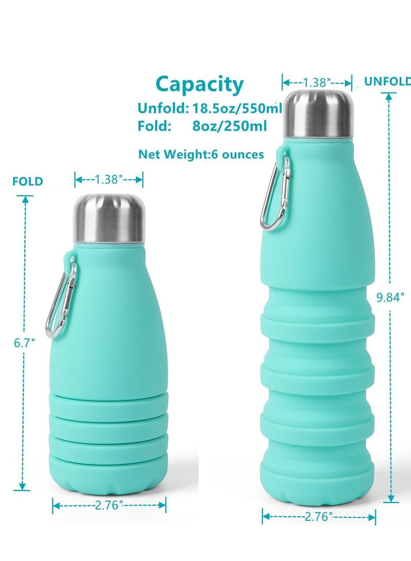 SYOSI 1 Pack Collapsible Silicone Water Bottle Reuseable Foldable Water Bottle Travel Sport Water Bottle, Portable Water Bottle with Carabiner BPA Freee Leak proof for Travel Camping Hiking Gym 18oz 550ml  - Image 3