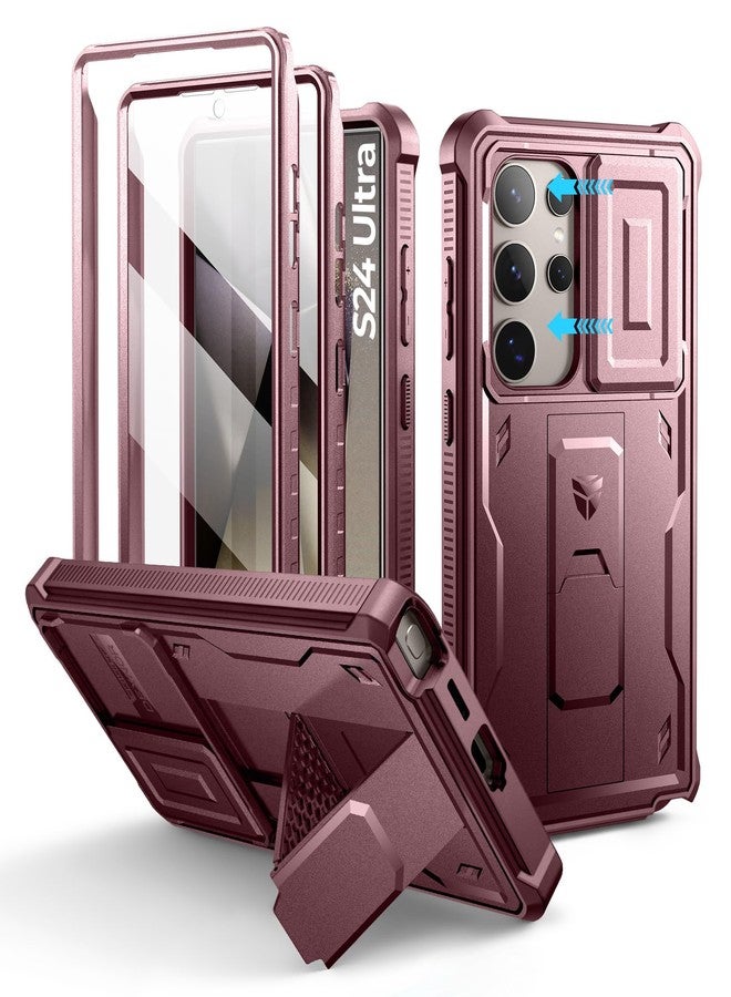 Dexnor for Samsung Galaxy S24 Ultra Case with Built-in Slide Camera Cover & Screen Protector & Kickstand, Shockproof Rugged Full-Body Bumper Protective Cover for Galaxy S24 Ultra (2024),Maroon Red - Image 1