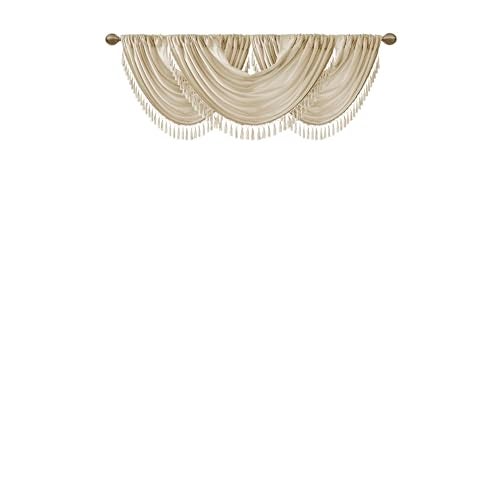 Madison Park Elena Waterfall Embellished Rod Pocket Valance , Faux Silk Valances for Window , 38X46" , Champagne - Image 5