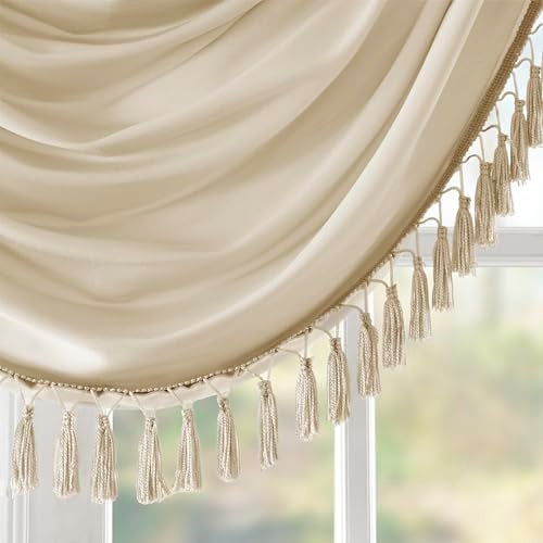 Madison Park Elena Waterfall Embellished Rod Pocket Valance , Faux Silk Valances for Window , 38X46" , Champagne - Image 4