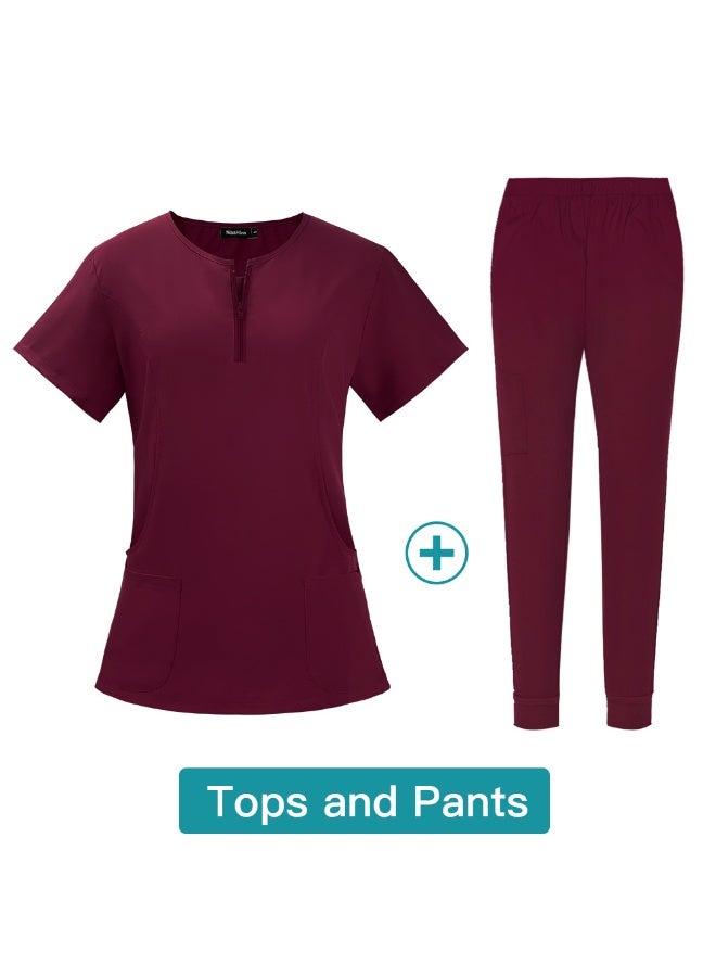 NIBEMINENT Elastic Quick Drying Hospital Nurse's Oral And Dental Doctor's Surgical Clothing, Women's Split Hand Washing Suit Set - Image 1