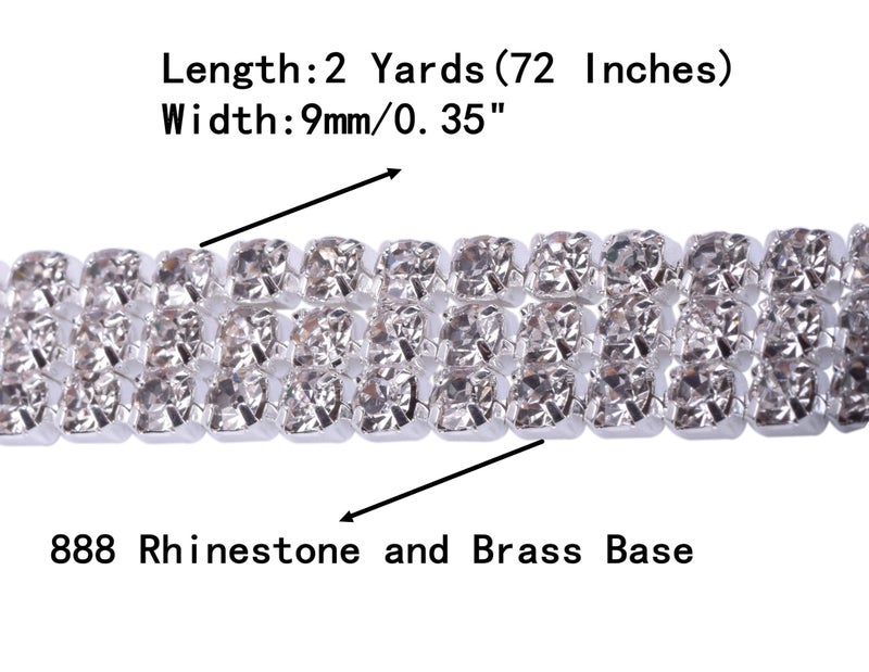 KAOYOO 3 Rows 2 Yards 3MM Crystal Rhinestone Chain Trim for Sewing Crafts,DIY Decoration - Image 2