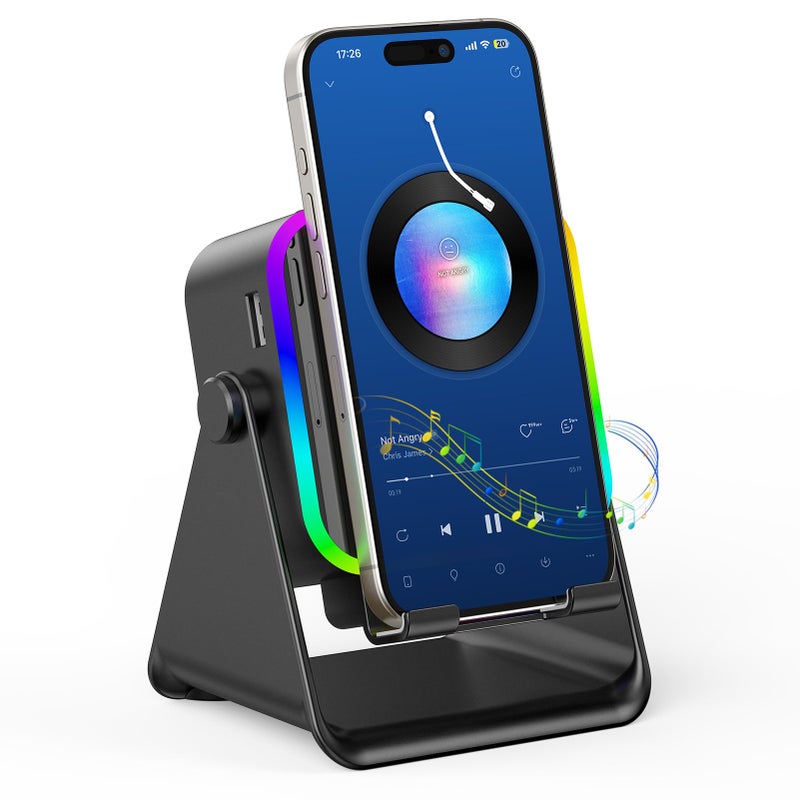 TARKARI Wireless Induction Speaker, 5 in 1 Bluetooth Speaker with Phone Stand, Charging Function 360Â° Rotation Phone Holder Compatible with iPhone Android iPad Samsung, Birthday Gifts for Men Women - Image 1