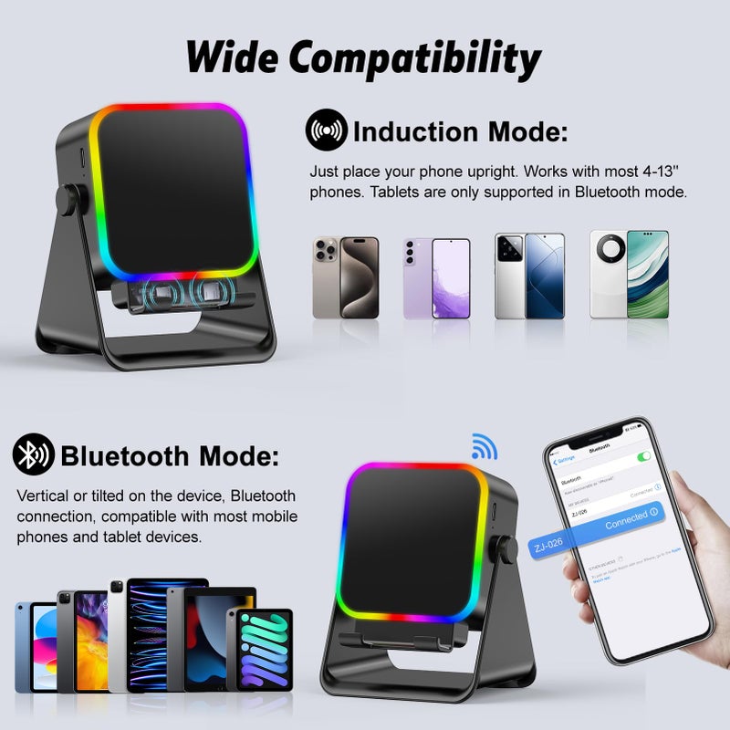 TARKARI Wireless Induction Speaker, 5 in 1 Bluetooth Speaker with Phone Stand, Charging Function 360Â° Rotation Phone Holder Compatible with iPhone Android iPad Samsung, Birthday Gifts for Men Women - Image 3