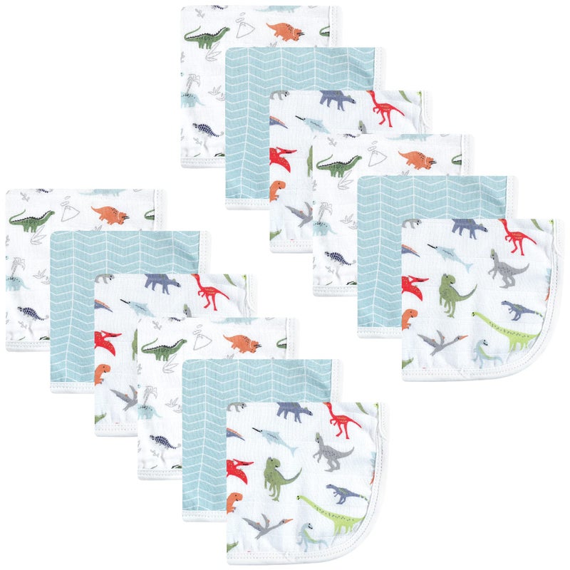 Hudson Baby Unisex Baby Cotton Muslin Washcloths, Dino, 10x10 in - Image 1