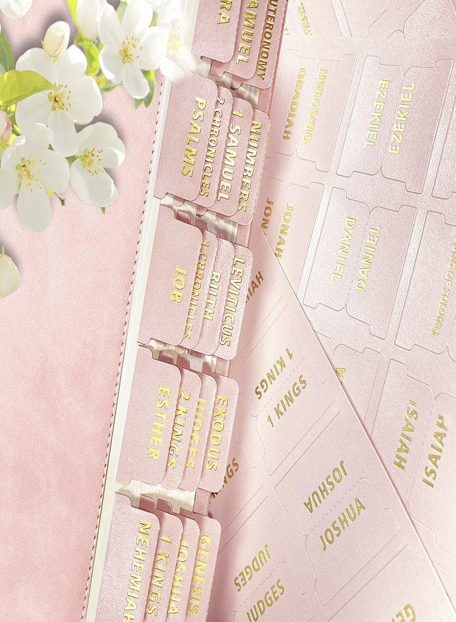 Erilano Erllano Bible Tabs for Women and Men - Leather Paper Bible Index Tabs - Large Gold Foil Laminated Tabs - Bible Journaling Supplies,Easy to Read & Navigate (Pink) - Image 1